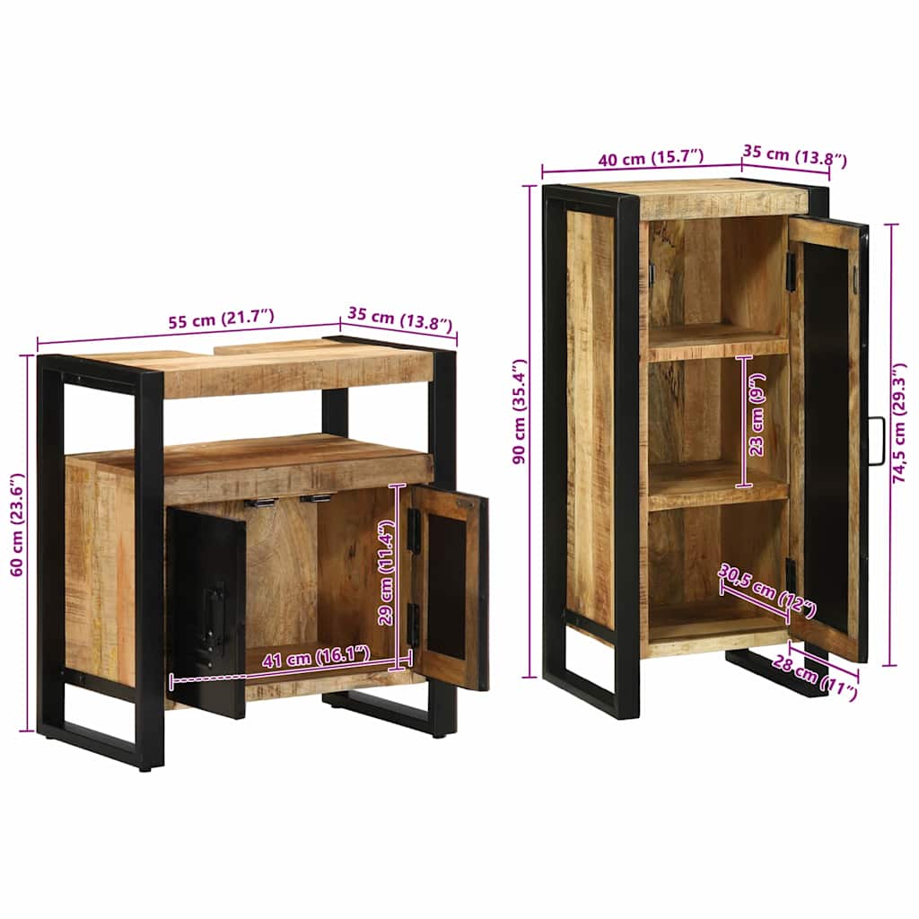 Juego de muebles de baño con cajón 2 pcs Madera de mango maciza