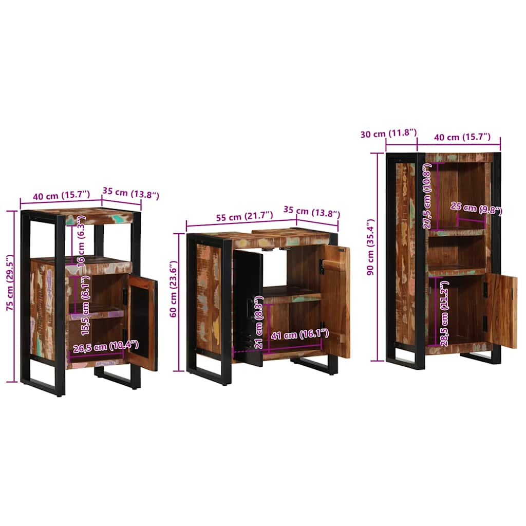 Juego de muebles de baño 3 pcs Madera sólida recuperada