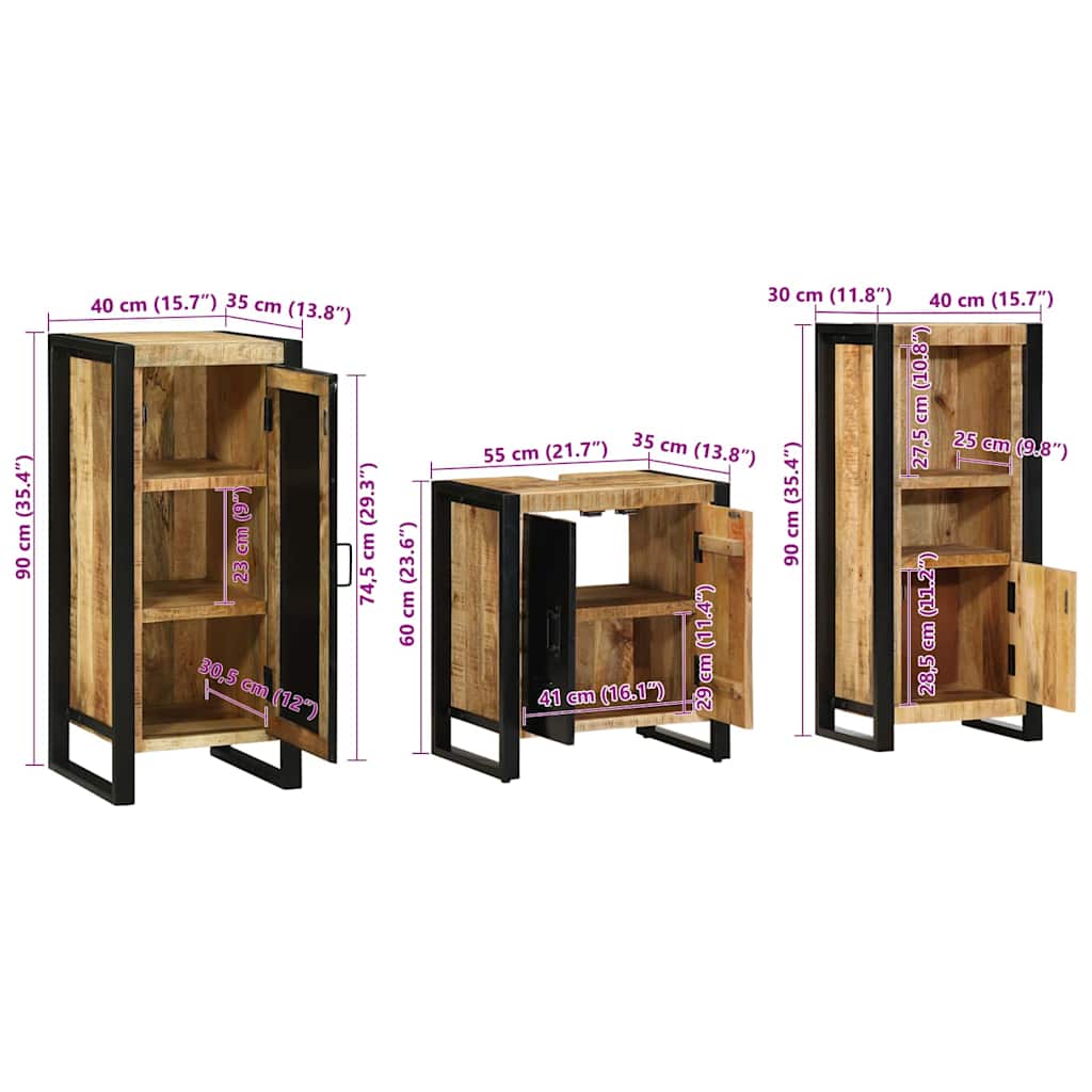 Juego de muebles de baño con cajón 3 pcs Madera de mango maciza