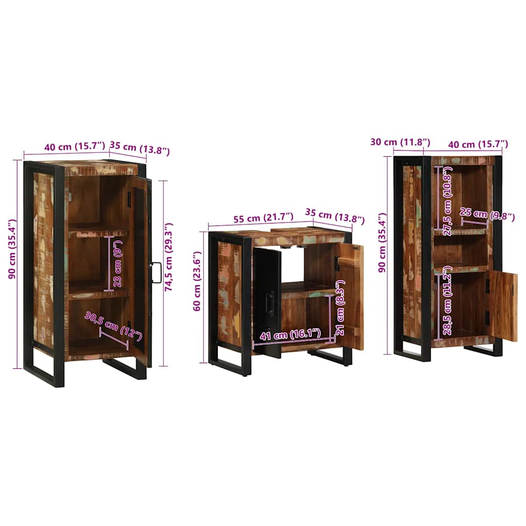 Juego de muebles de baño 3 pcs Madera sólida recuperada
