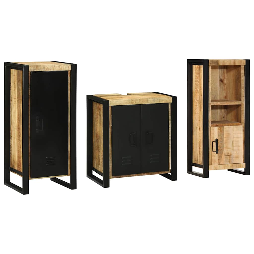 Juego de muebles de baño con cajón 3 pcs Madera de mango maciza