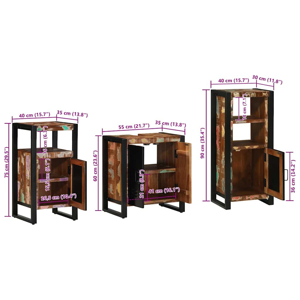 Juego de muebles de baño 3 pcs Madera sólida recuperada