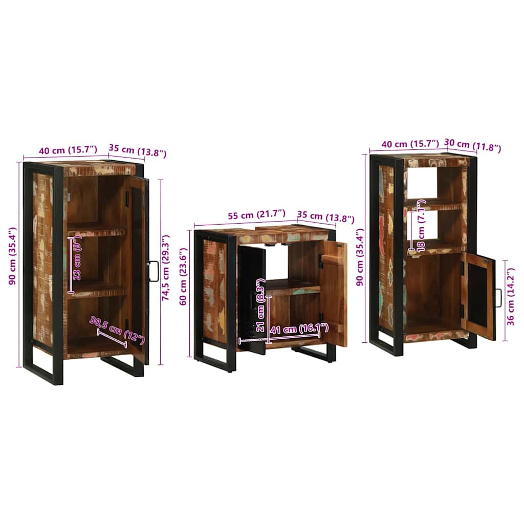 Juego de muebles de baño 3 pcs Madera sólida recuperada