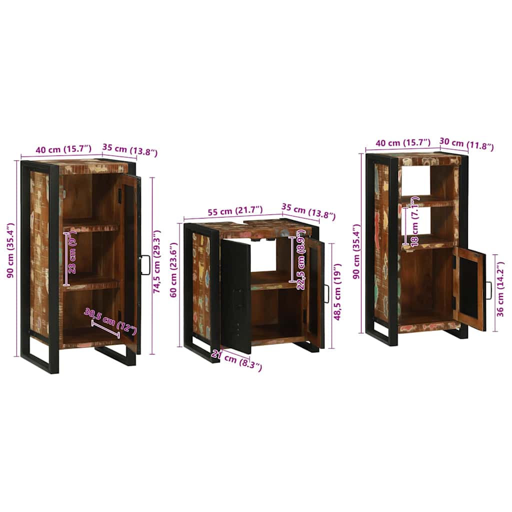 Juego de muebles de baño 3 pcs Madera sólida recuperada