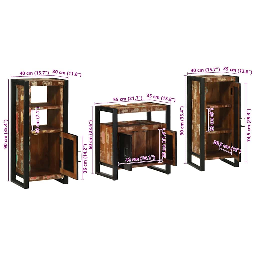 Juego de muebles de baño 3 pcs Madera sólida recuperada