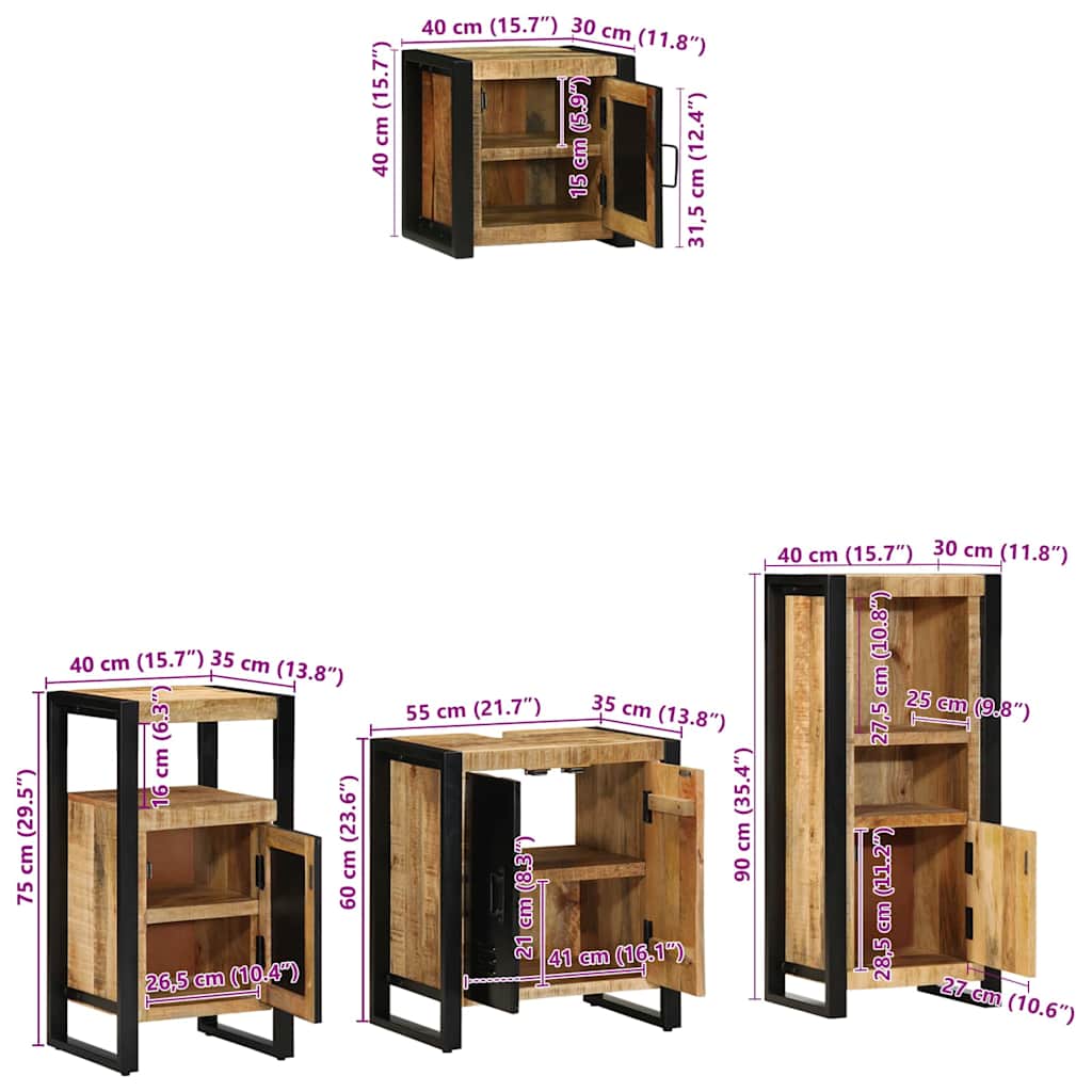 Juego de muebles de baño con cajón 4 pcs Madera de mango maciza