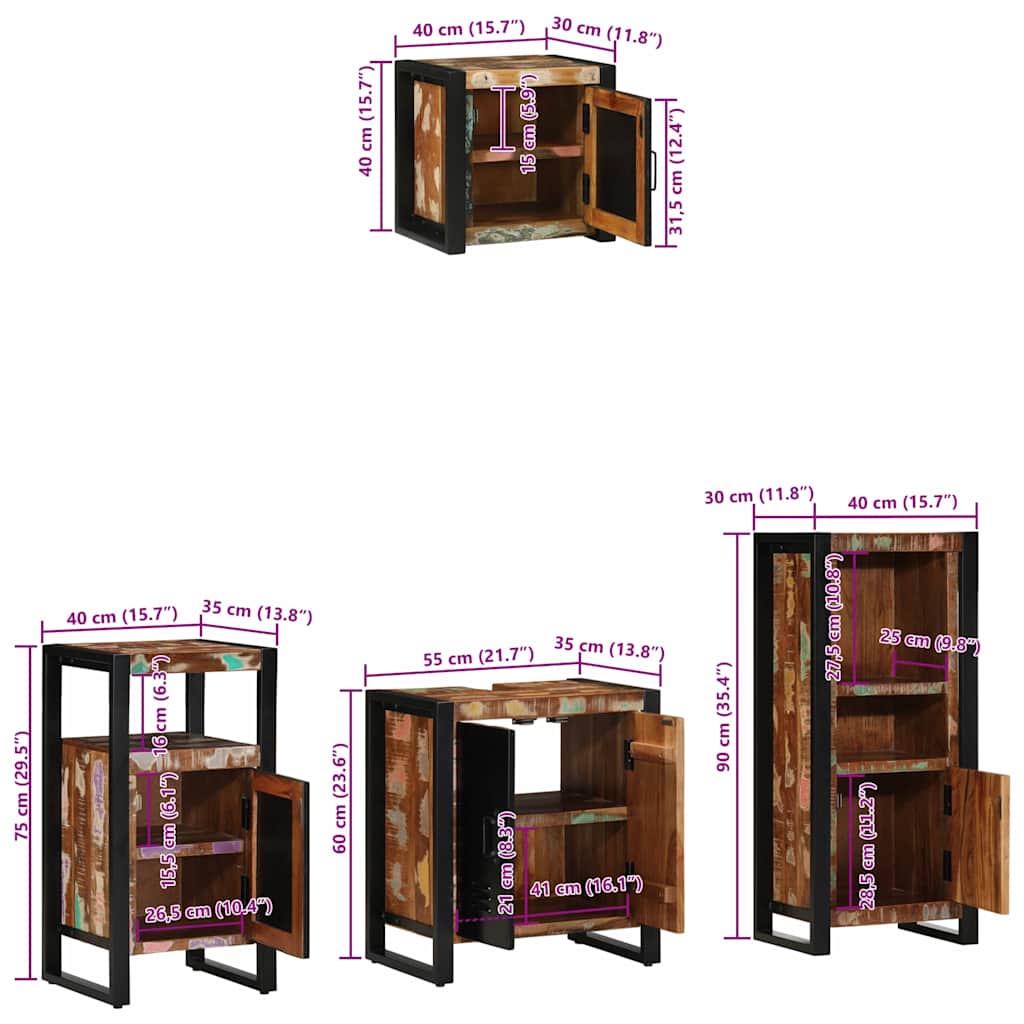 Juego de muebles de baño 4 pcs Madera sólida recuperada