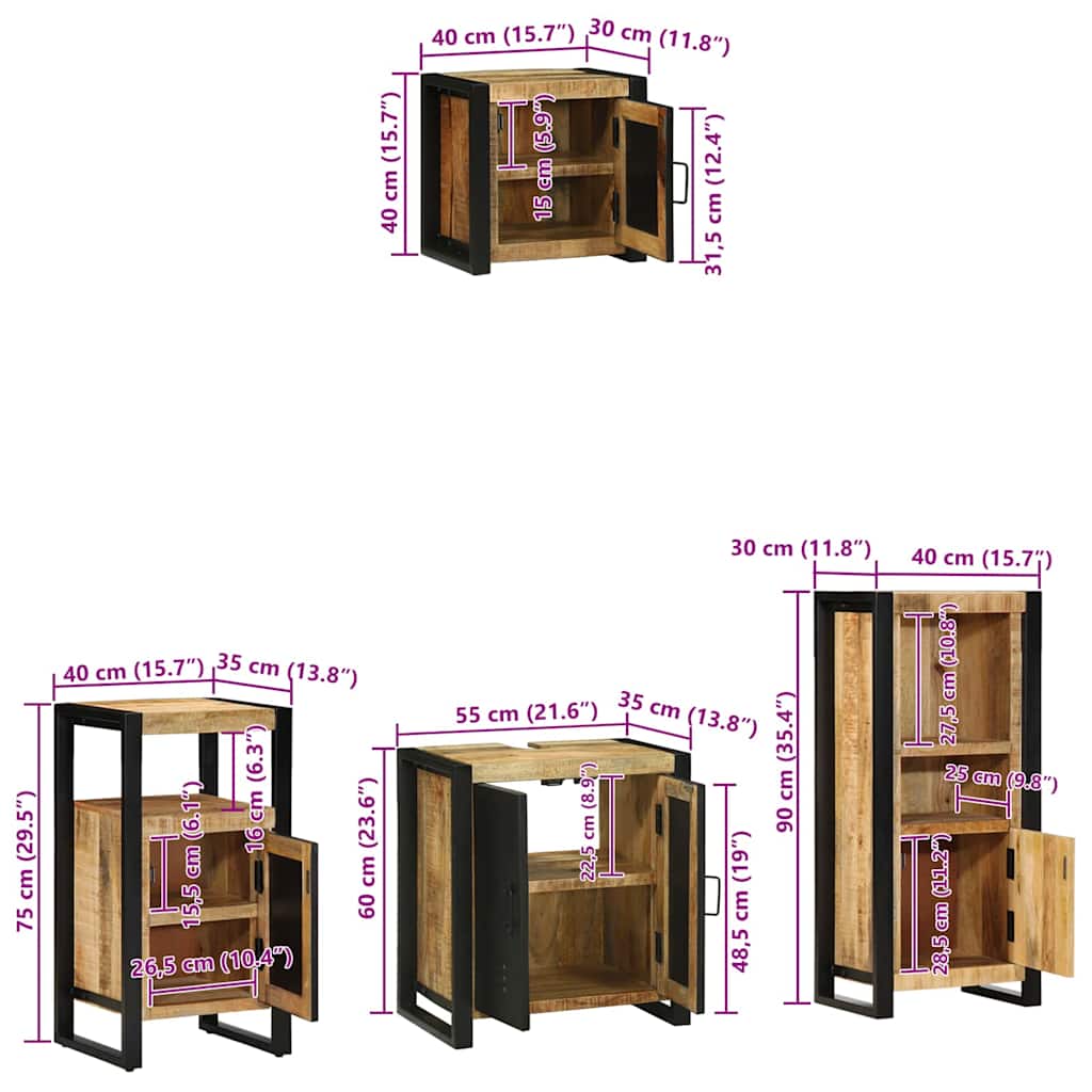 Juego de muebles de baño con cajón 4 pcs Madera de mango maciza