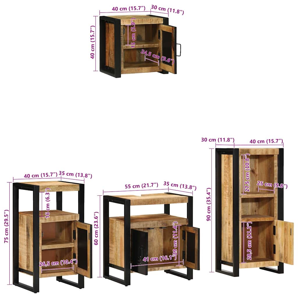 Juego de muebles de baño con cajón 4 pcs Madera de mango maciza