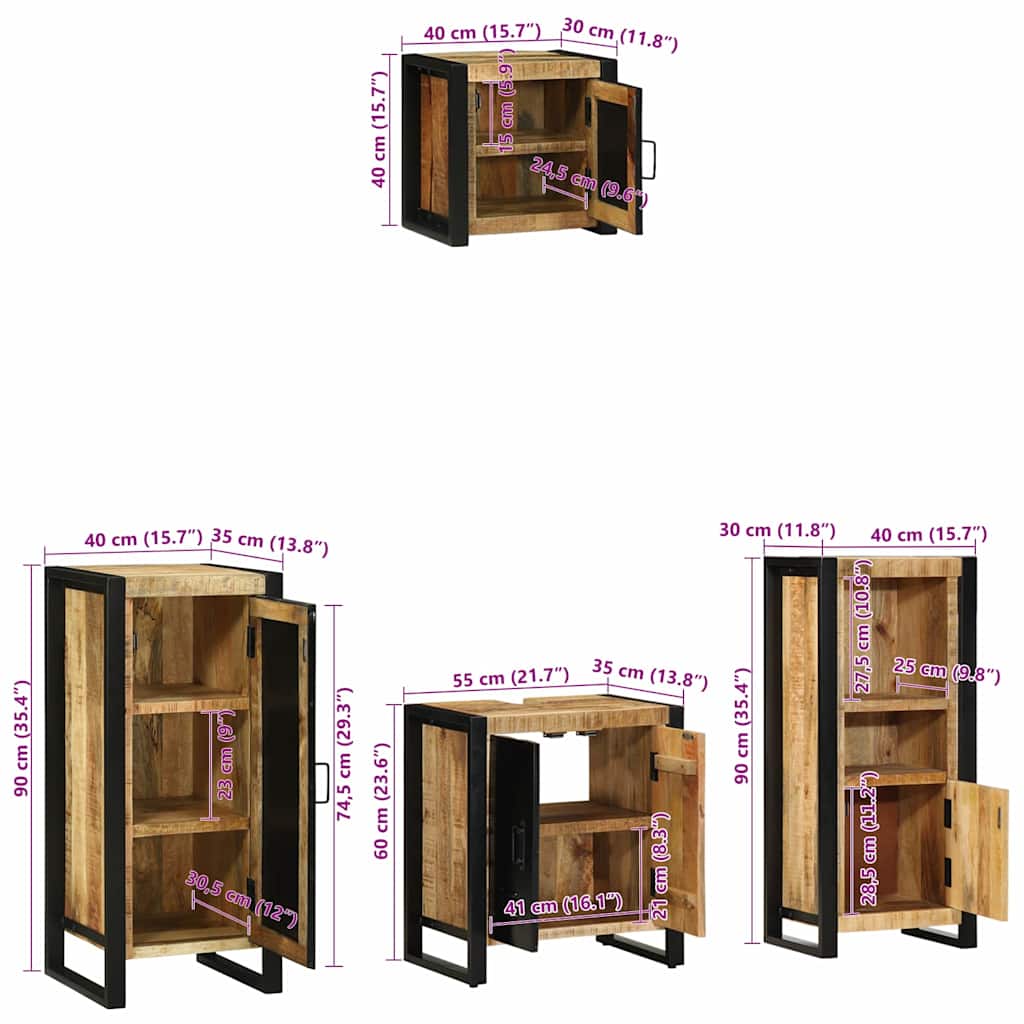Juego de muebles de baño con cajón 4 pcs Madera de mango maciza
