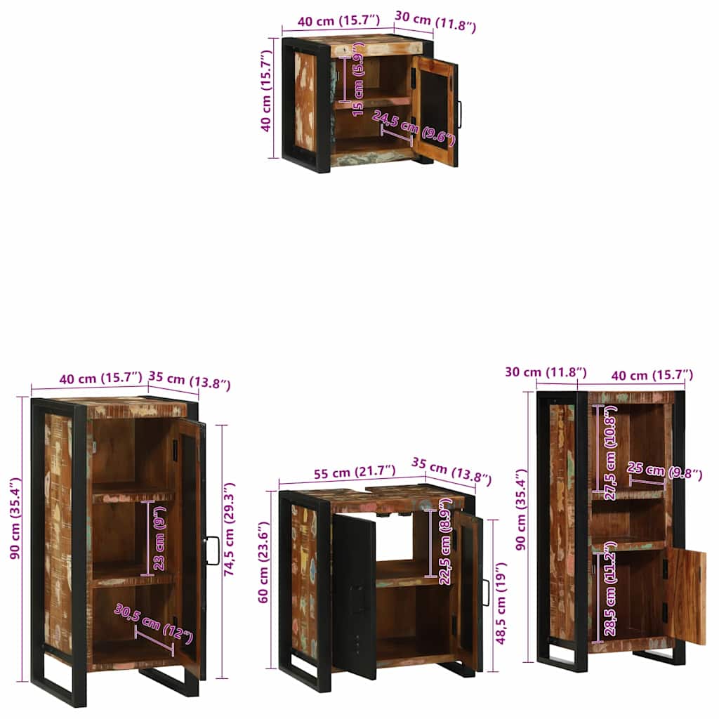 Juego de muebles de baño 4 pcs Madera sólida recuperada