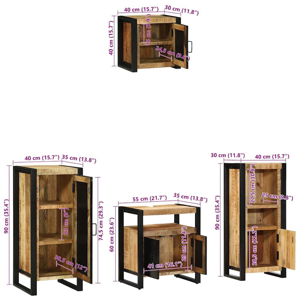 Juego de muebles de baño con cajón 4 pcs Madera de mango maciza