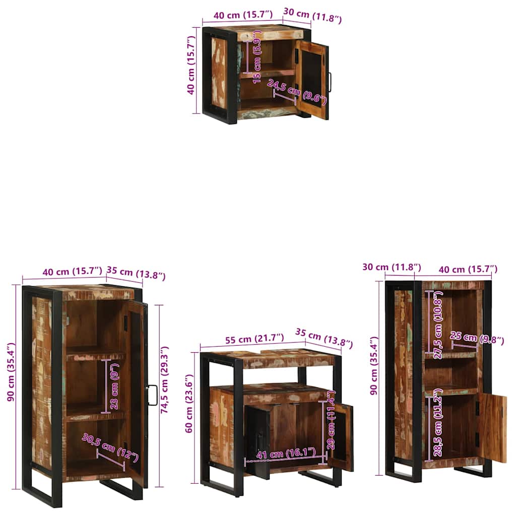 Juego de muebles de baño 4 pcs Madera sólida recuperada