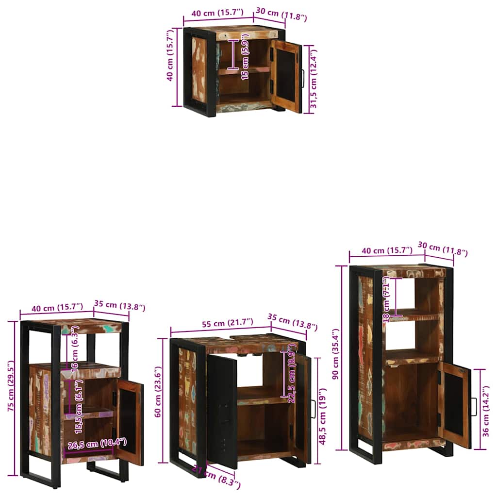 Juego de muebles de baño 4 pcs Madera sólida recuperada