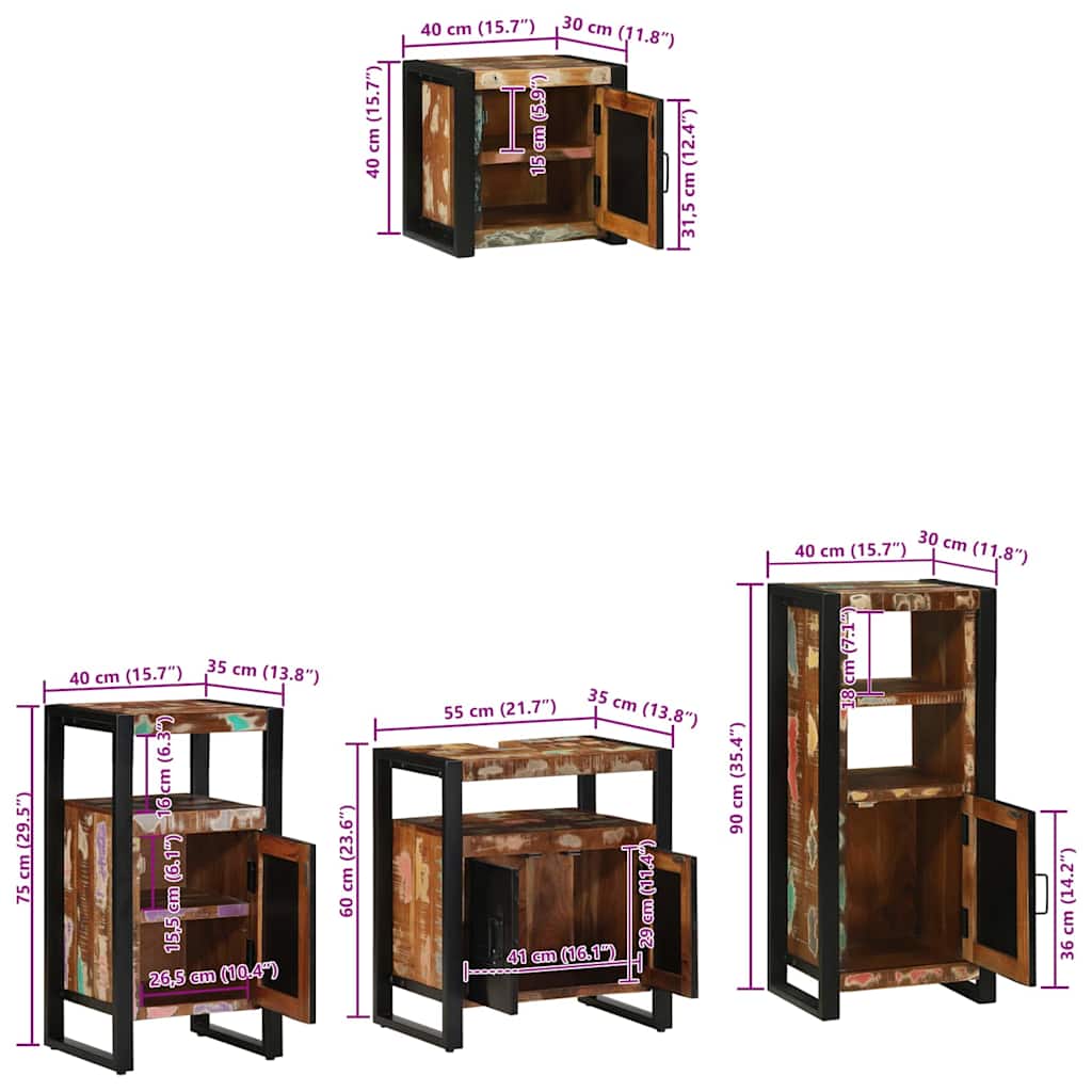 Juego de muebles de baño 4 pcs Madera sólida recuperada