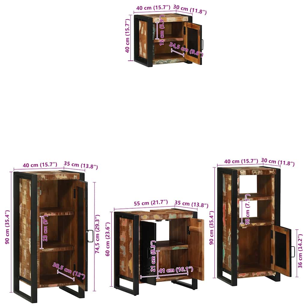 Juego de muebles de baño 4 pcs Madera sólida recuperada