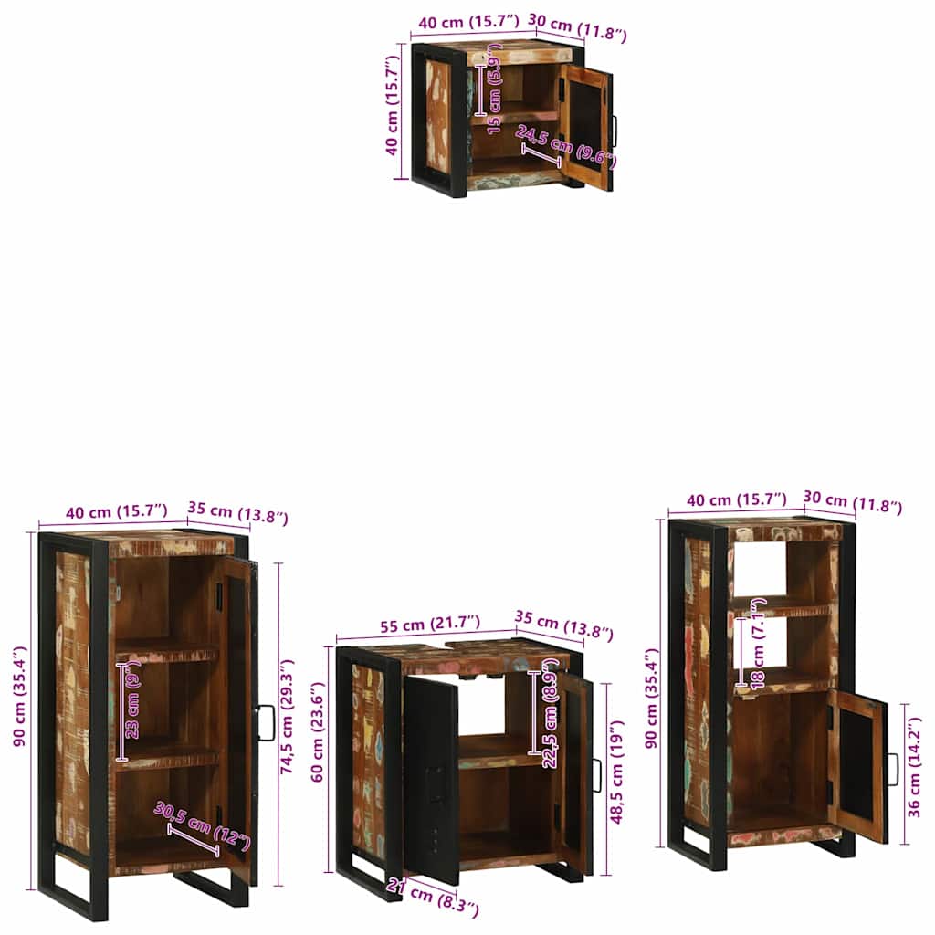 Juego de muebles de baño 4 pcs Madera sólida recuperada