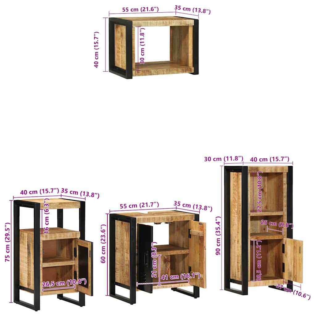 Juego de muebles de baño con cajón 4 pcs Madera de mango maciza