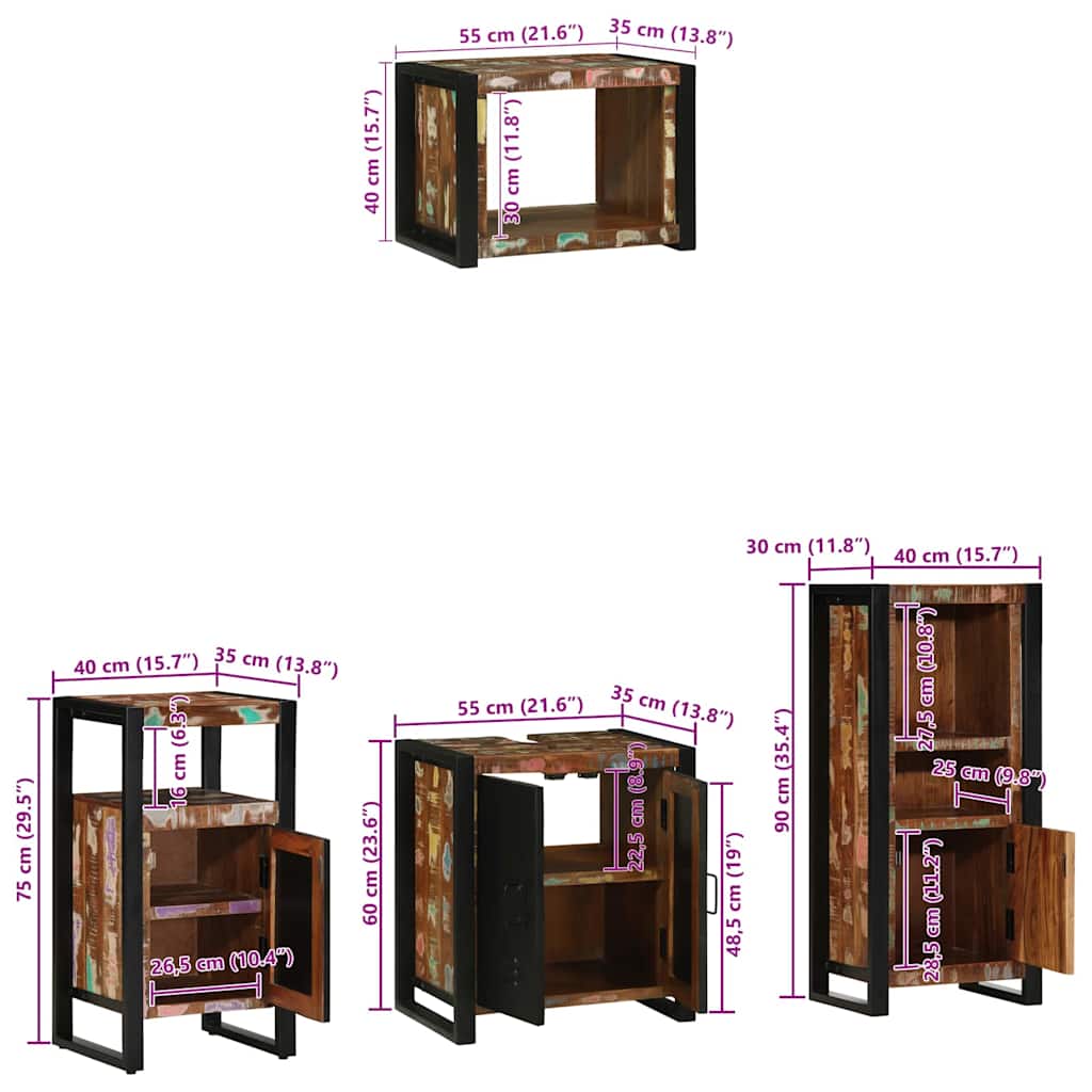 Juego de muebles de baño 4 pcs Madera sólida recuperada