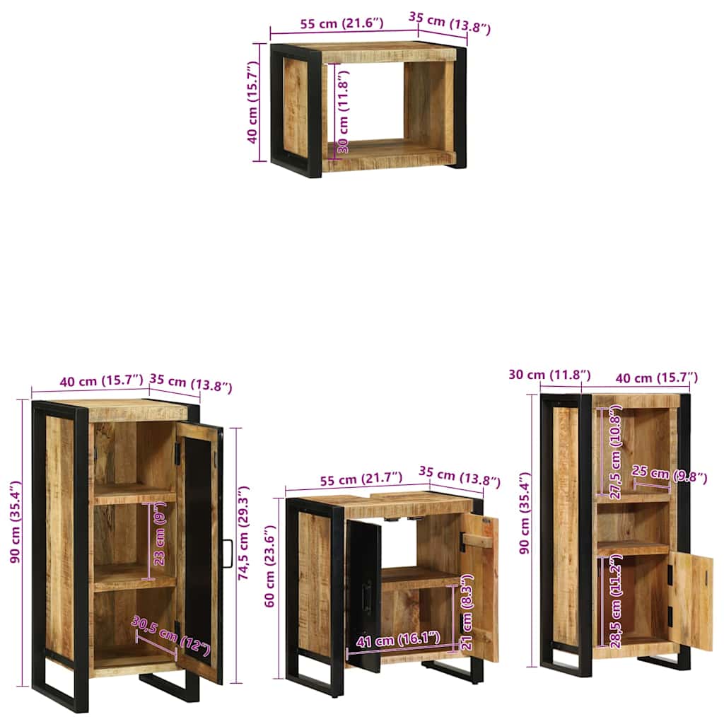 Juego de muebles de baño con cajón 4 pcs Madera de mango maciza