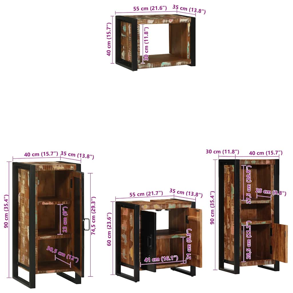 Juego de muebles de baño 4 pcs Madera sólida recuperada