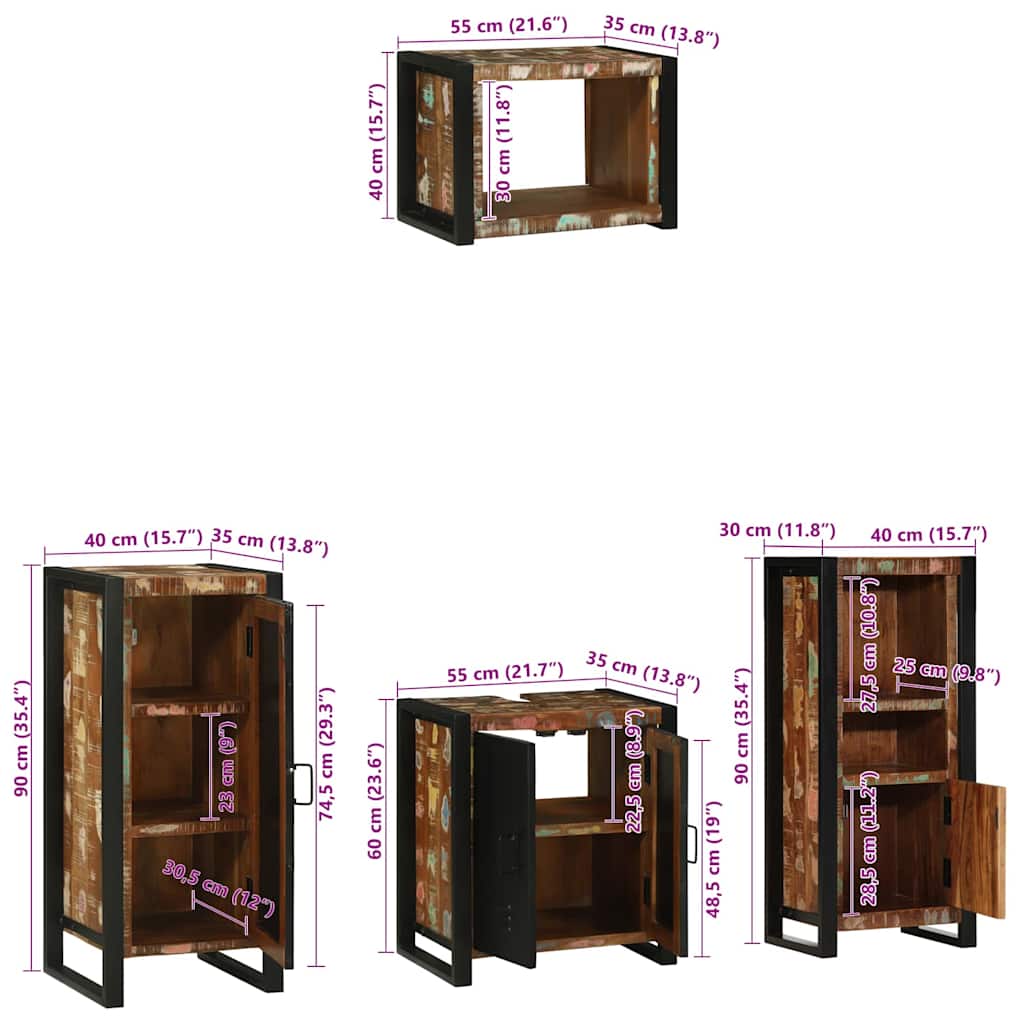 Juego de muebles de baño 4 pcs Madera sólida recuperada