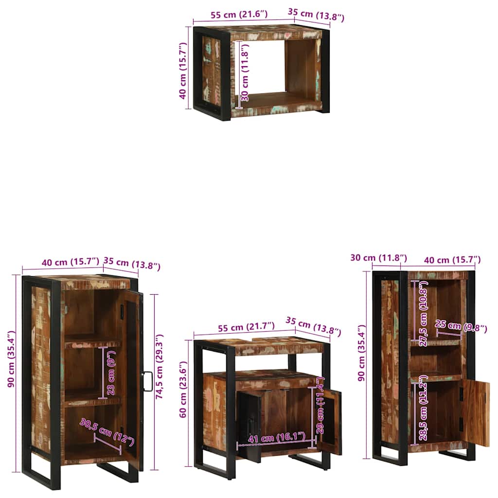 Juego de muebles de baño 4 pcs Madera sólida recuperada
