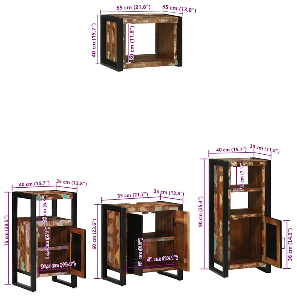 Juego de muebles de baño 4 pcs Madera sólida recuperada