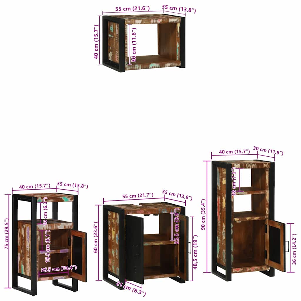 Juego de muebles de baño 4 pcs Madera sólida recuperada