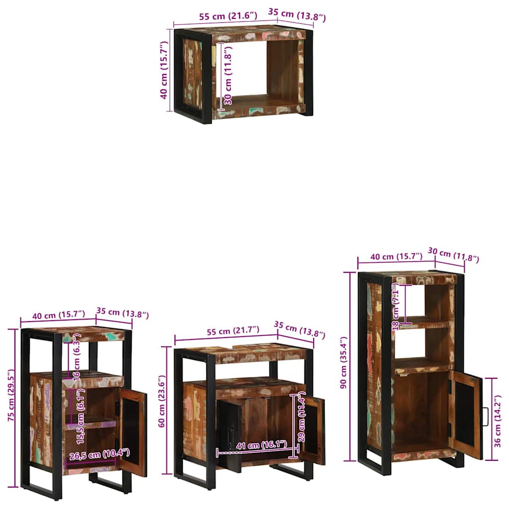 Juego de muebles de baño 4 pcs Madera sólida recuperada