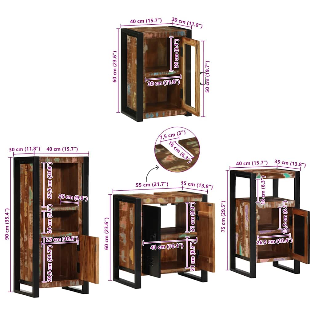Juego de muebles de baño 4 pcs Madera reciclada maciza