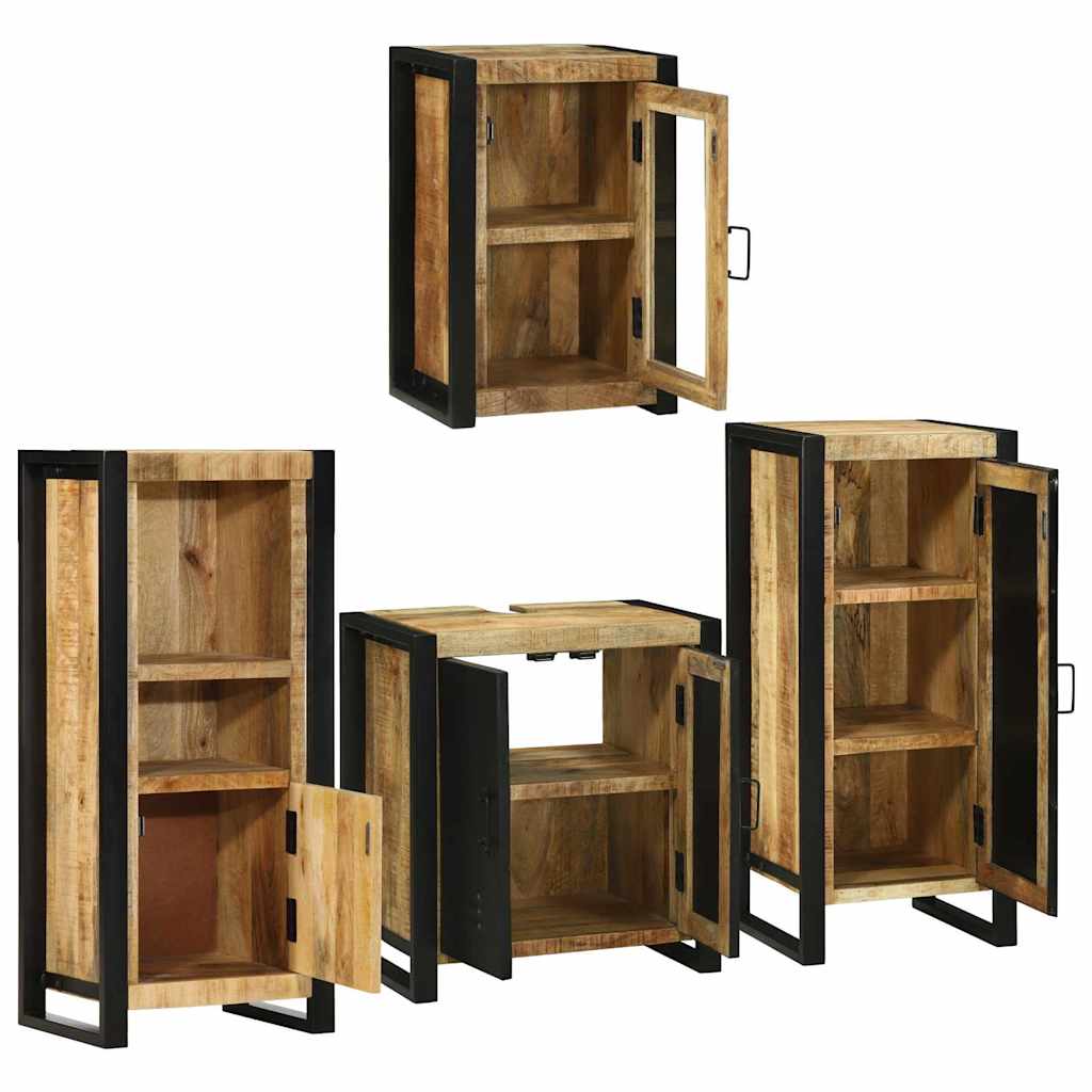 Juego de muebles de baño 4 pcs Marrón Madera de mango sólido