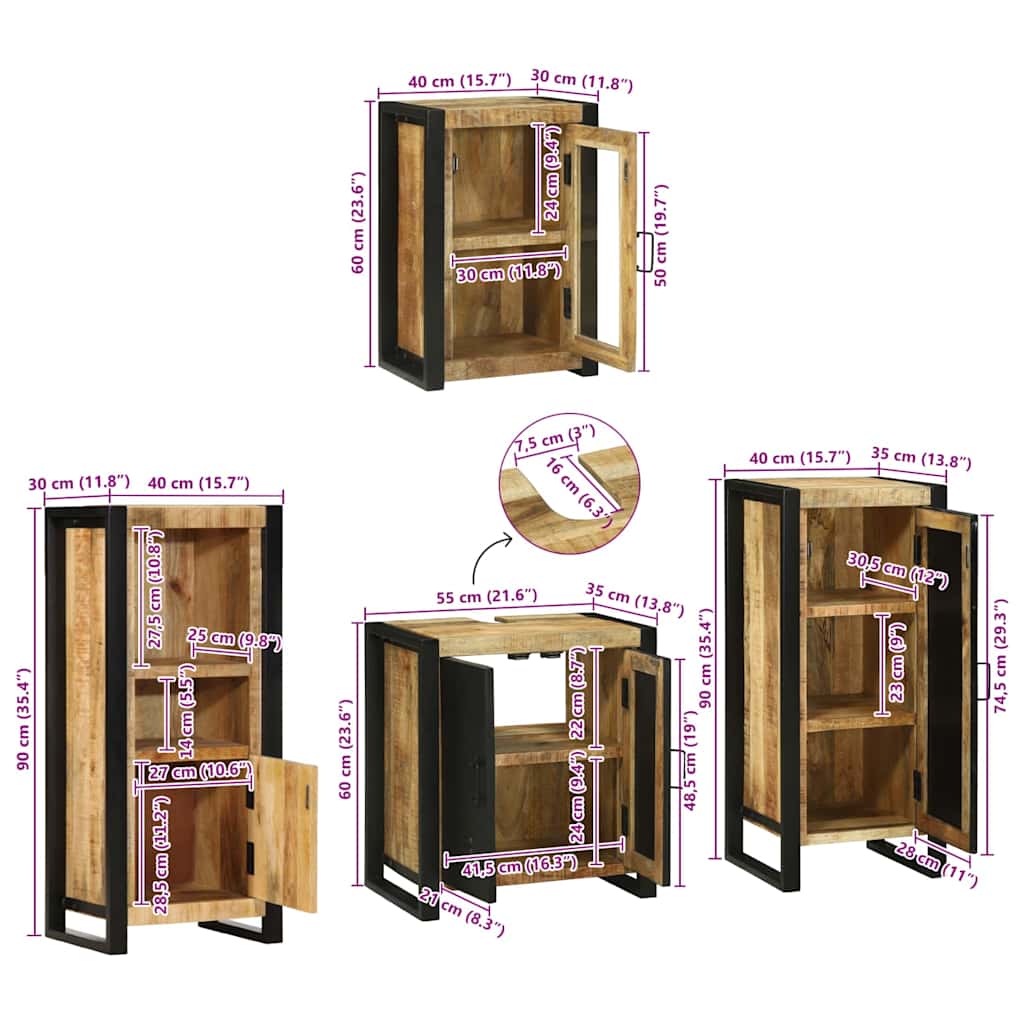 Juego de muebles de baño 4 pcs Marrón Madera de mango sólido
