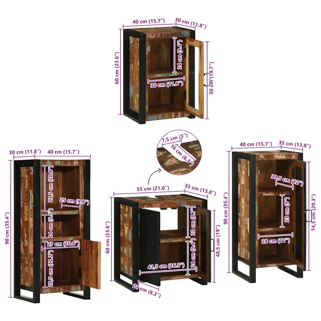 Juego de muebles de baño 4 pcs Madera reciclada maciza