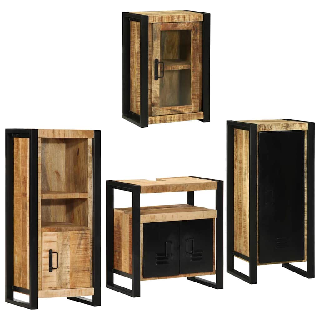 Juego de muebles de baño 4 pcs Marrón Madera de mango sólido