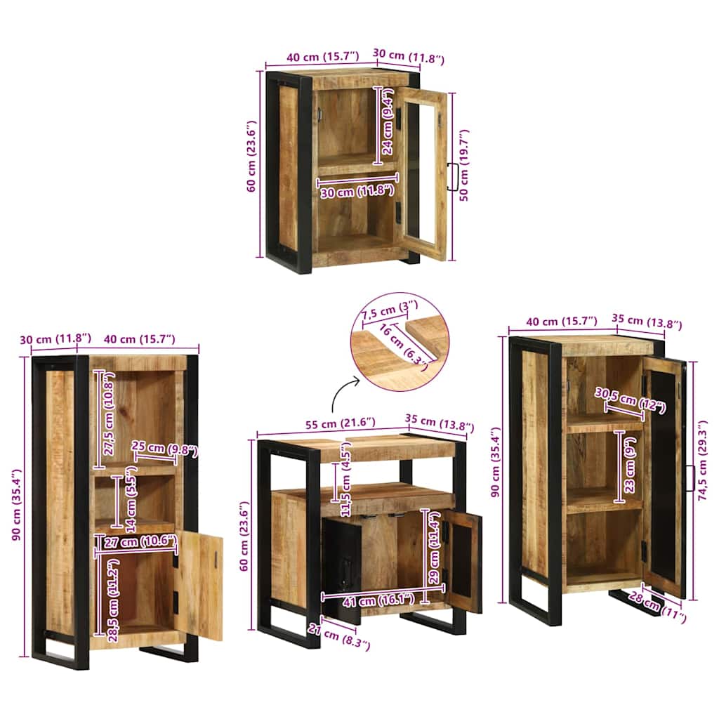 Juego de muebles de baño 4 pcs Marrón Madera de mango sólido