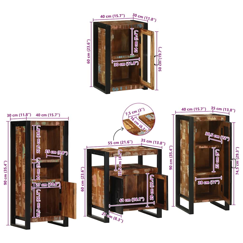 Juego de muebles de baño 4 pcs Madera reciclada maciza