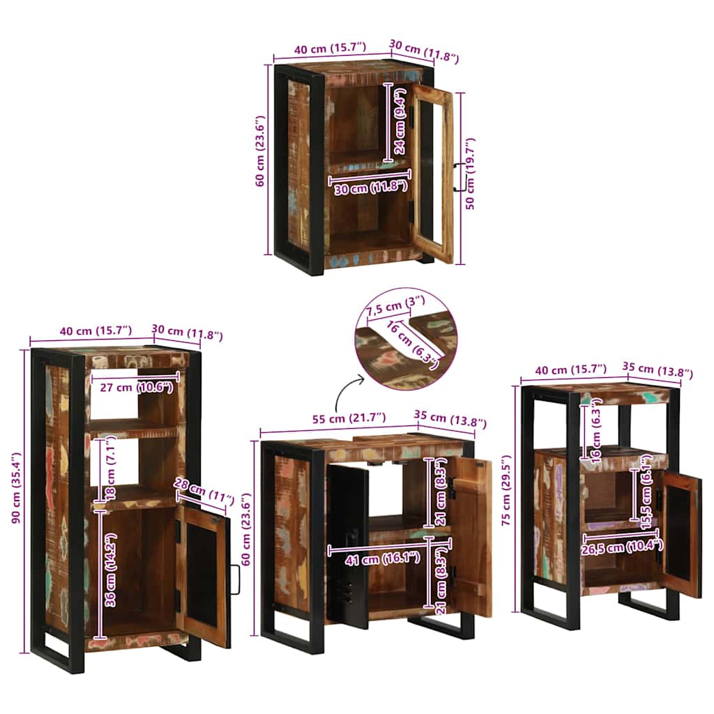 Juego de muebles de baño 4 pcs Madera reciclada maciza