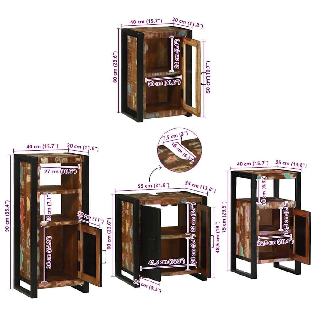 Juego de muebles de baño 4 pcs Madera reciclada maciza