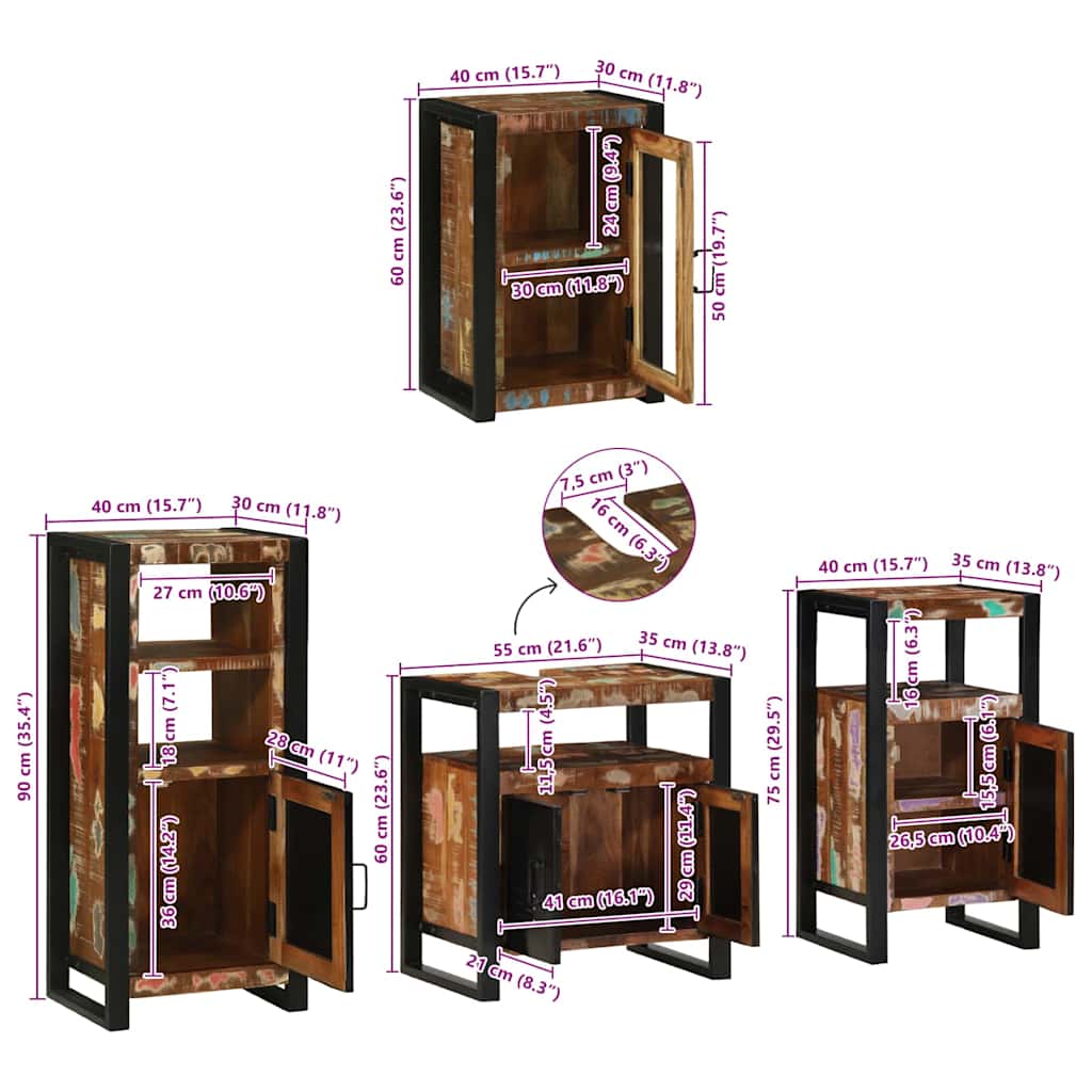 Juego de muebles de baño 4 pcs Madera reciclada maciza
