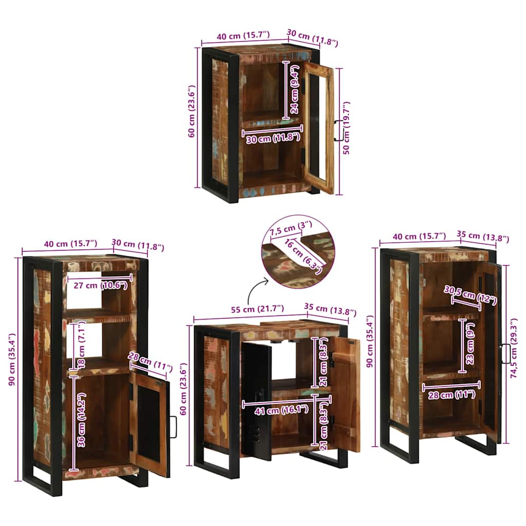 Juego de muebles de baño 4 pcs Madera reciclada maciza