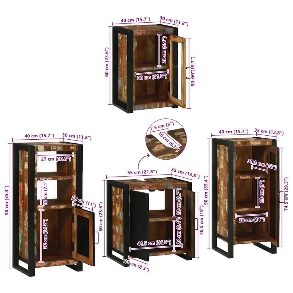 Juego de muebles de baño 4 pcs Madera reciclada maciza