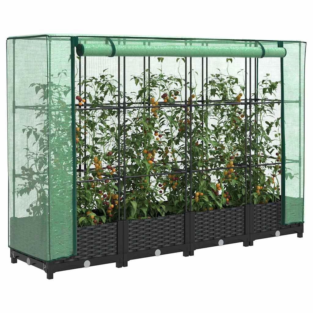 Jardinera elevada con cubierta de invernadero aspecto ratán 120x40x123 cm
