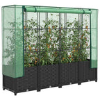 Jardinera elevada con cubierta de invernadero aspecto ratán 120x40x123 cm