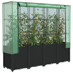 Jardinera elevada con cubierta de invernadero aspecto ratán 120x40x123 cm