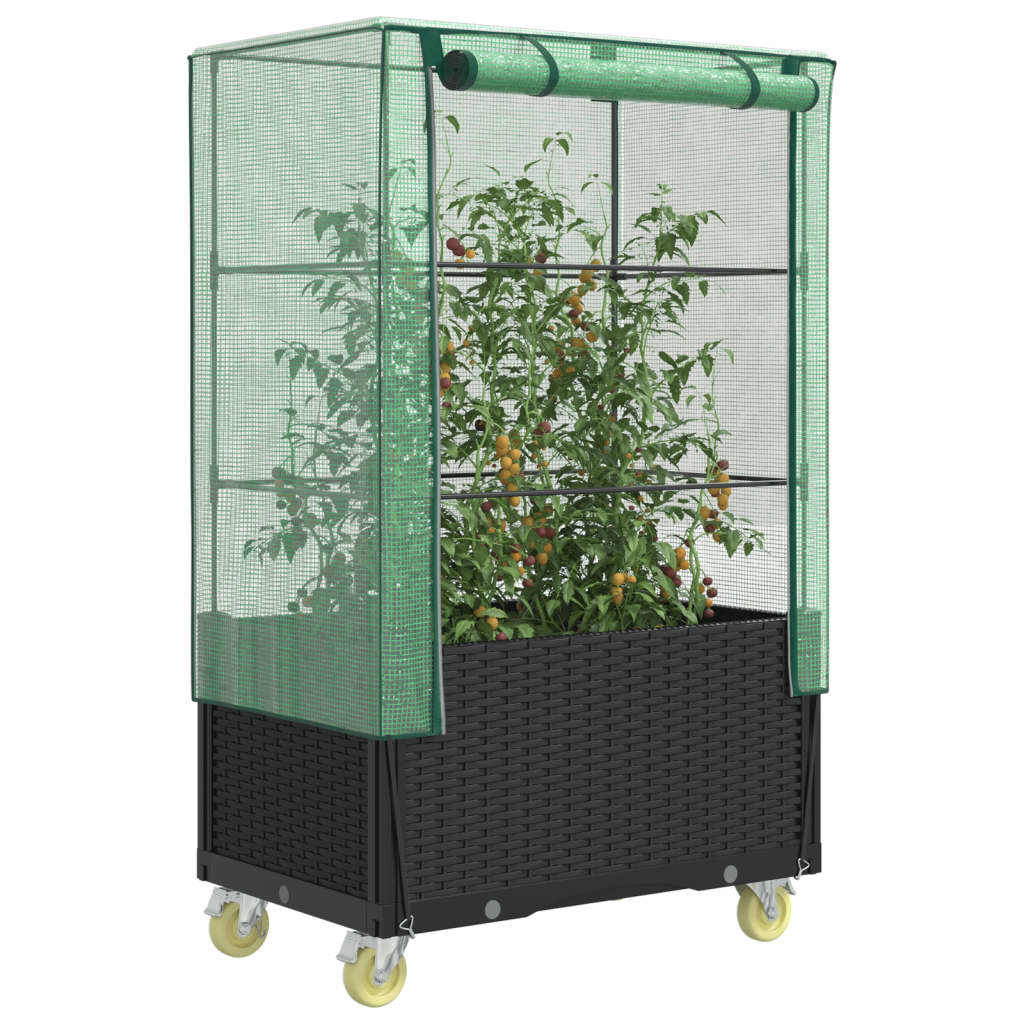 Rattan-look greenhouse cover planter 80x50x182 cm