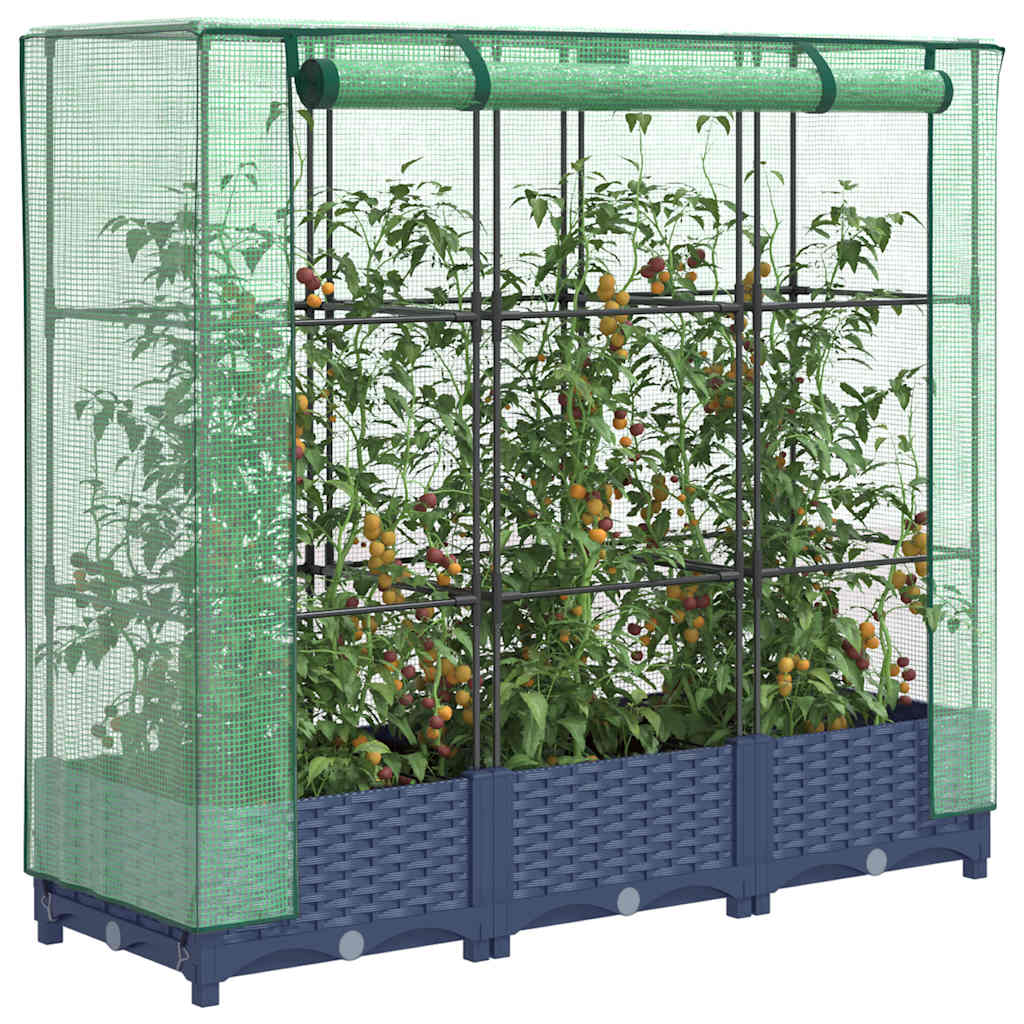 Jardinera elevada con cubierta de invernadero aspecto ratán 120x40x123 cm
