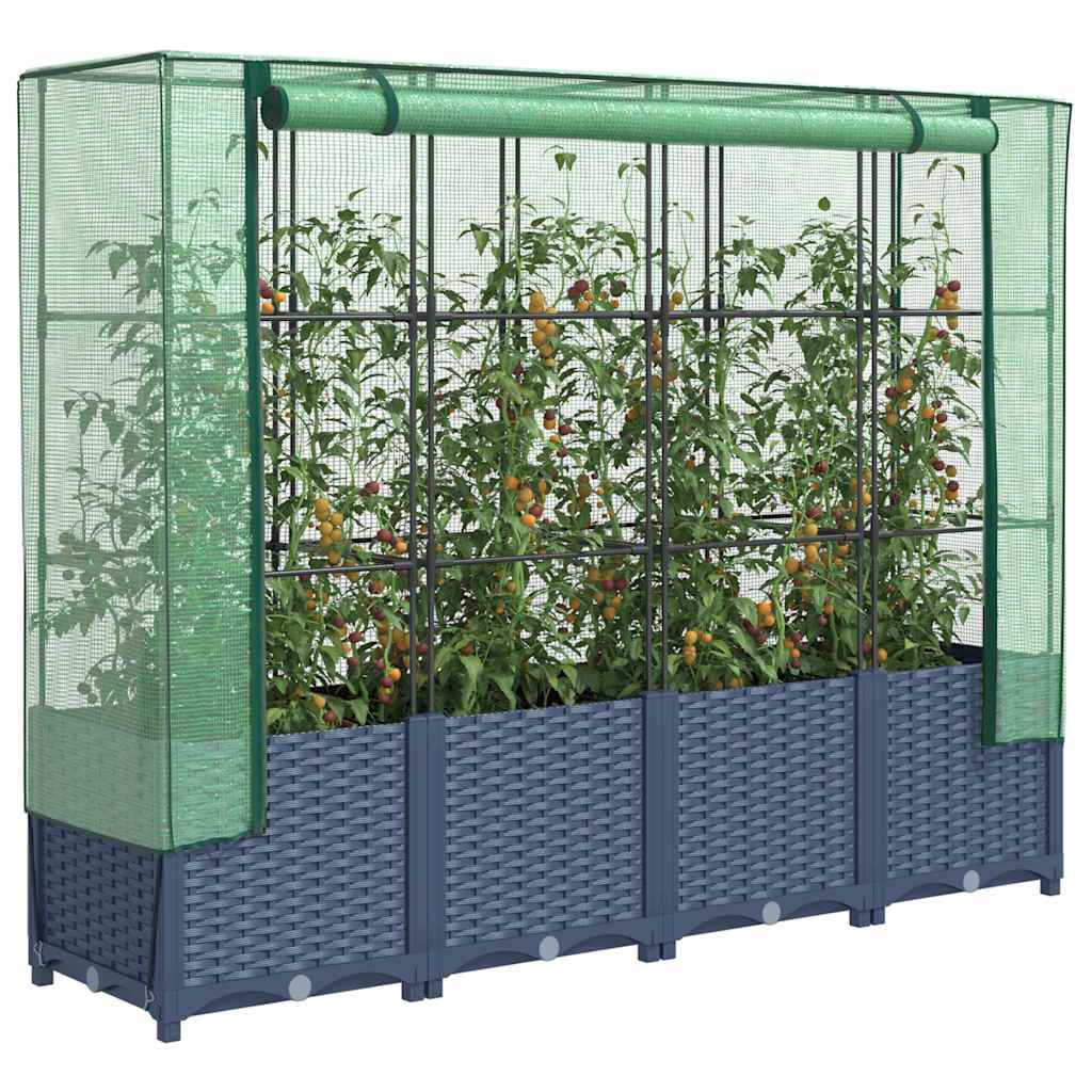 Jardinera elevada con cubierta de invernadero aspecto ratán 120x40x123 cm