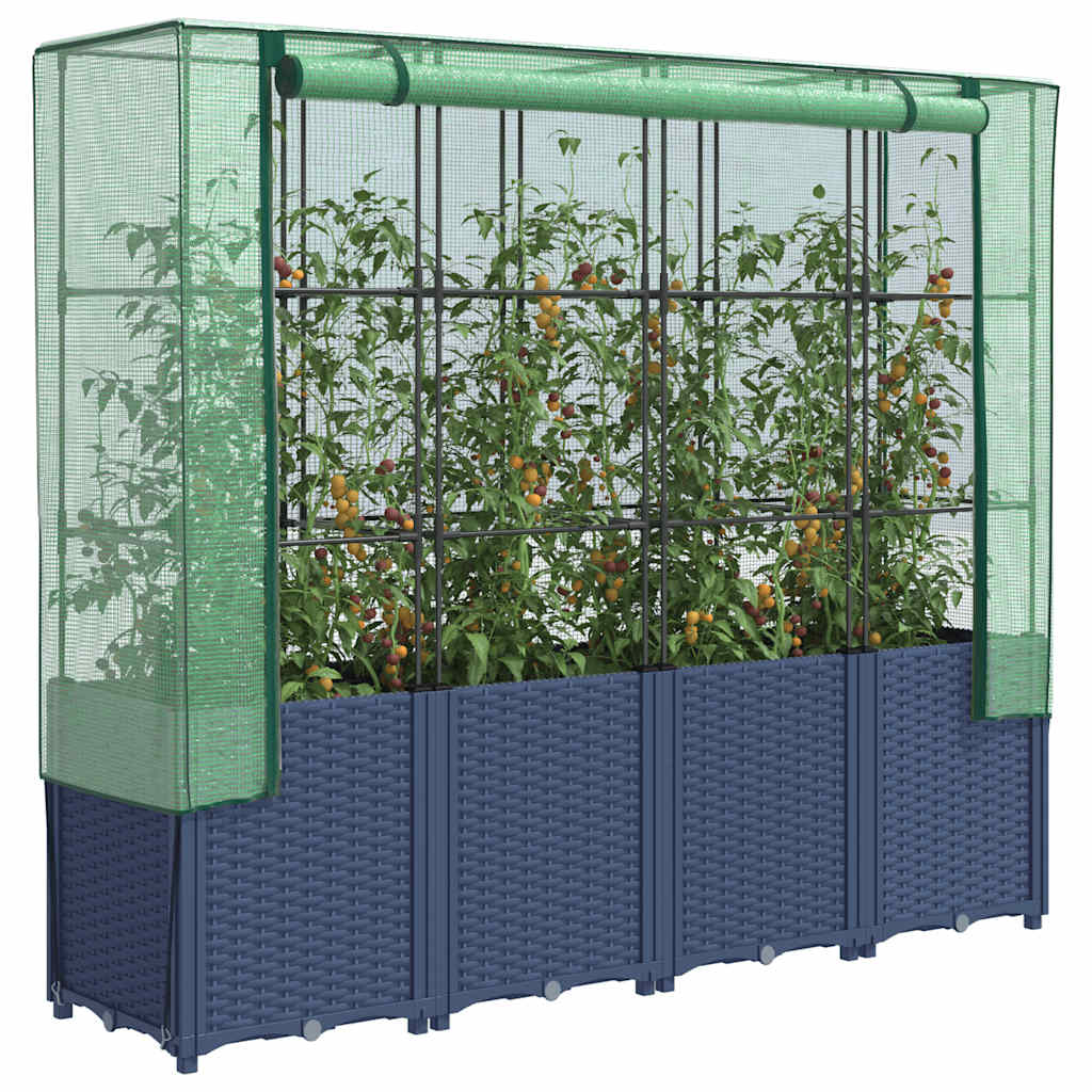 Jardinera elevada con cubierta de invernadero aspecto ratán 120x40x123 cm