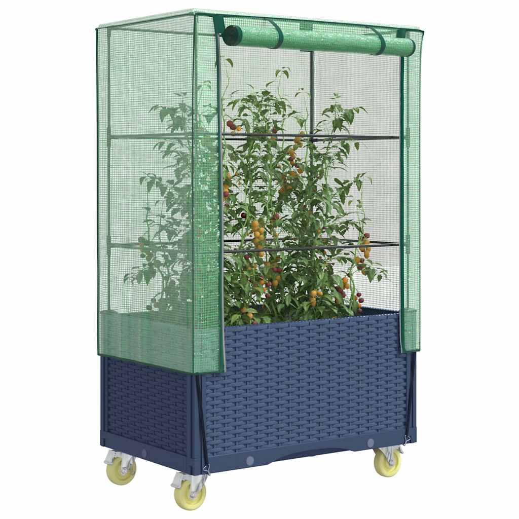 Rattan-look greenhouse cover planter 80x50x182 cm
